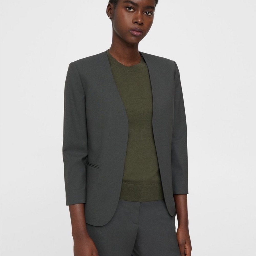 Theory Pink Berry Tint Lindrayia Blazer in Good Wool Lined Open Pockets Sz 4 - Picture 3 of 14